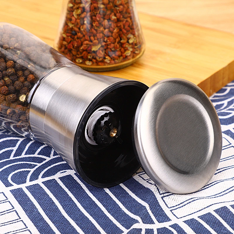 Pepper Grinder Spice Grinding Glass Seasoning Jar with Cover
