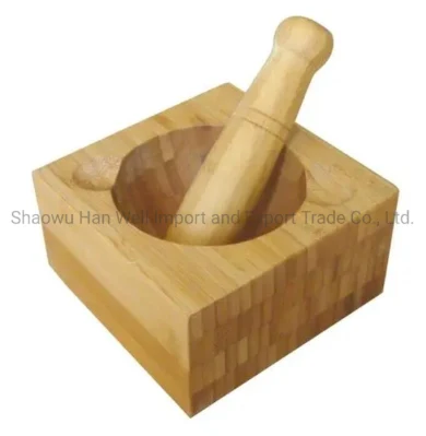 Solid Square Bamboo Mortar and Pestle of Kitchen Mill