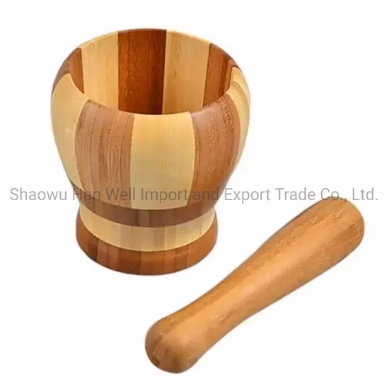 Solid Square Bamboo Mortar and Pestle of Kitchen Mill