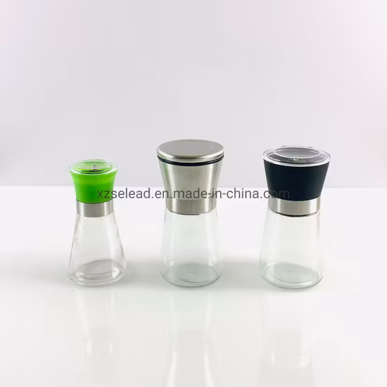 Wholesale Clear Glass Empty Spice Grinder 180 Ml Glass Jar with Stainless Steel Mill for 200 G Salt